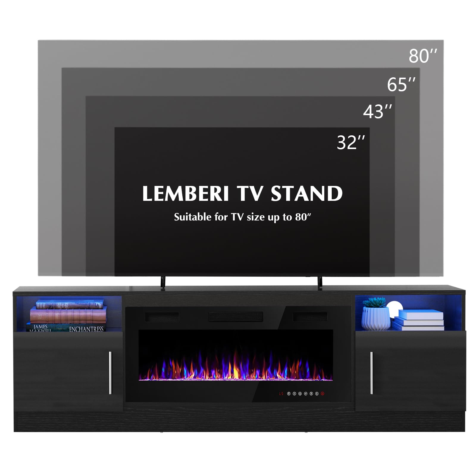 Fireplace tv Stand with 36 inch Fireplace Up to 80" TVs
