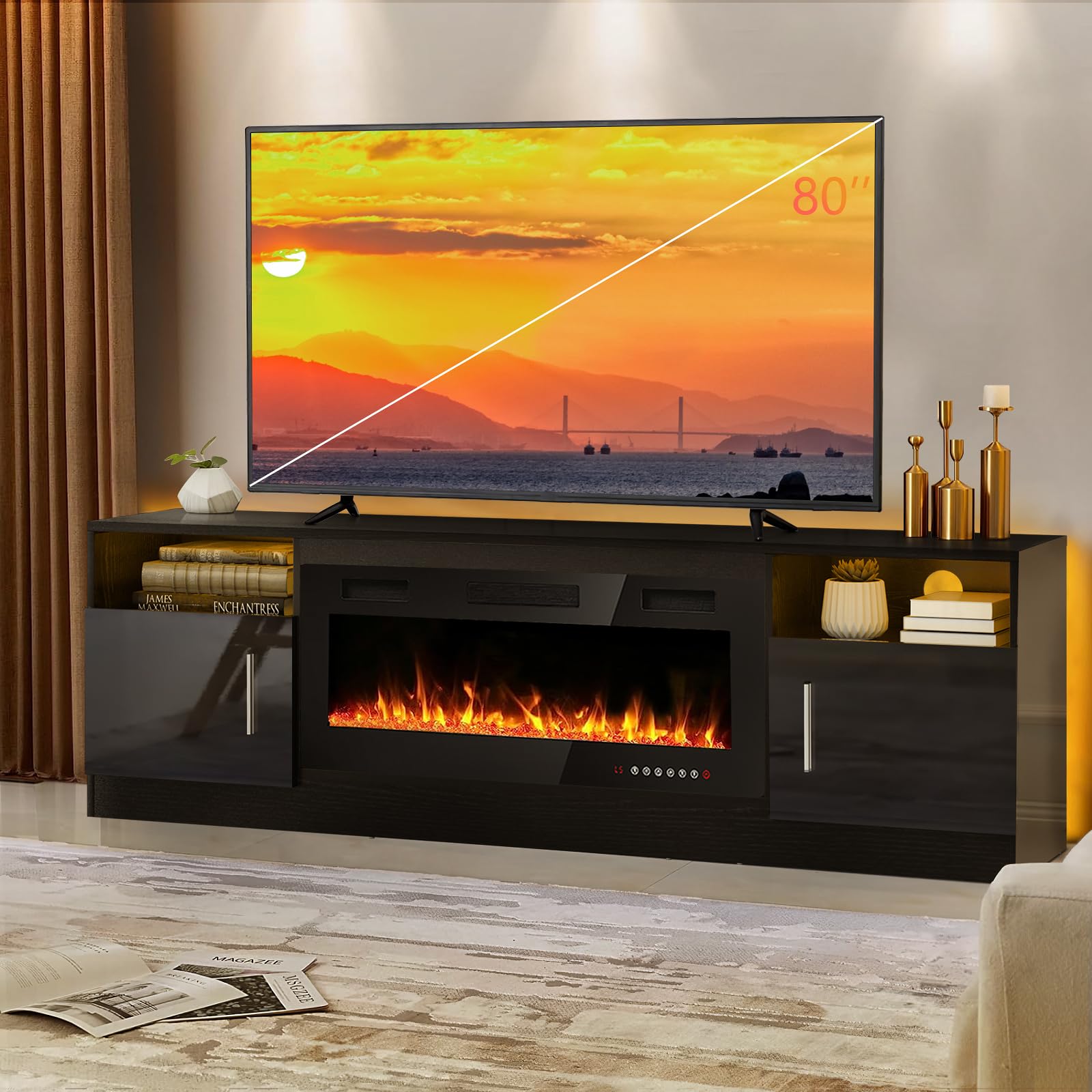 Fireplace tv Stand with 36 inch Fireplace Up to 80" TVs